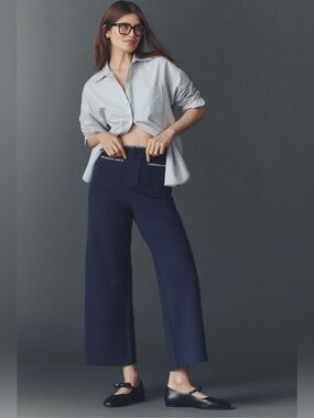 Maeve Colette Wide-Leg Knit Pants in Navy